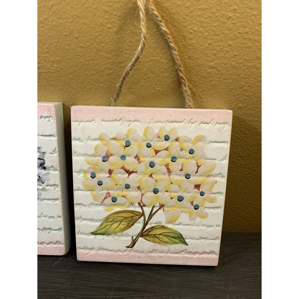Home Interiors Hydrangeas - Ceramic Tile Wall Art Plaques - Set of 2